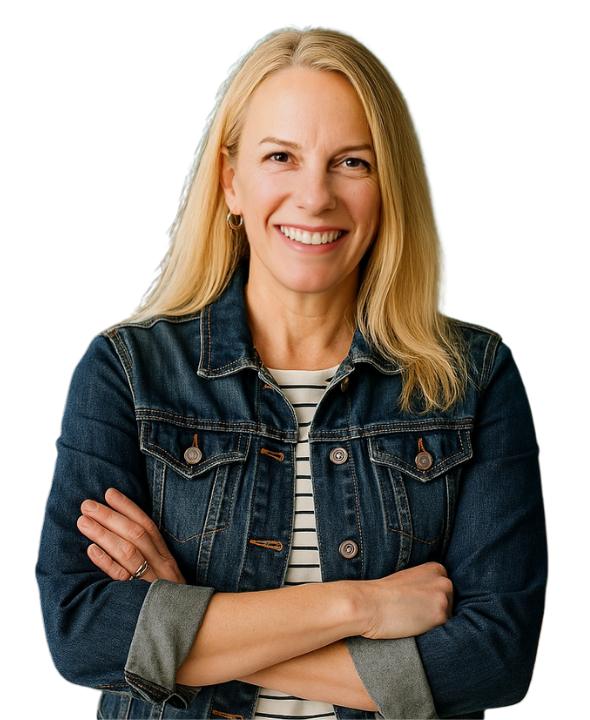 blond woman smiling with arms crossed